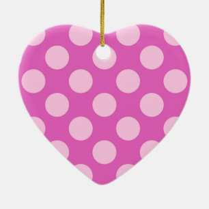 Ornement Cœur En Céramique Points du milieu du siècle - rose fuchsia et corai