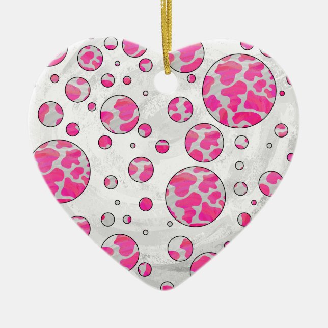 Ornement Cœur En Céramique Poka Dot Vache rose et blanc (Devant)