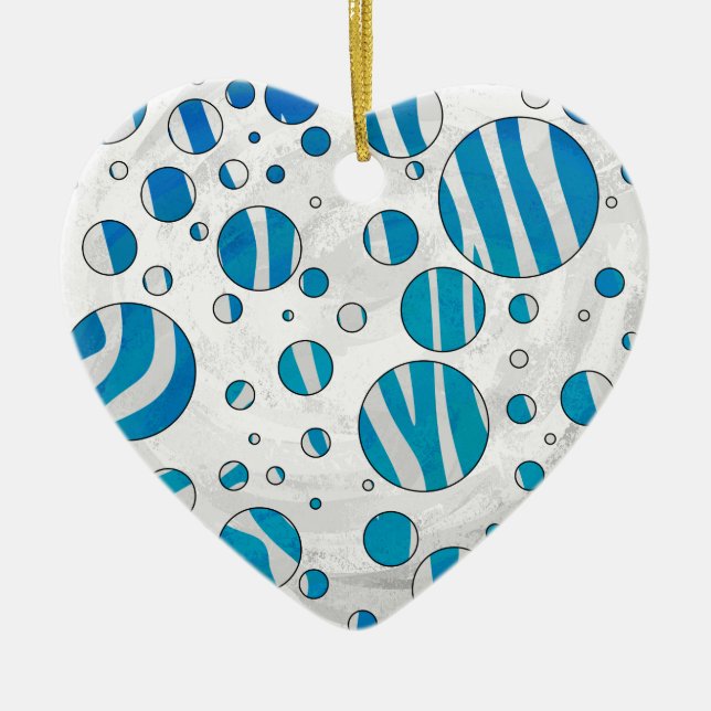 Ornement Cœur En Céramique Polka blanc et bleu Zebra (Devant)