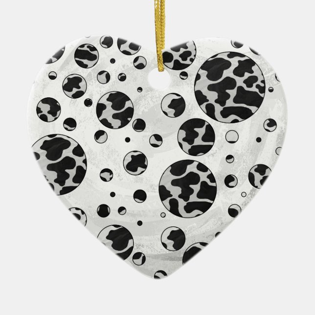 Ornement Cœur En Céramique Polka Dot Vache noir et blanc (Devant)