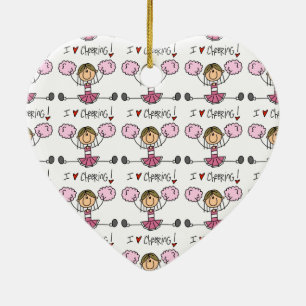 Ornement Cœur En Céramique Pom-pom girl rose