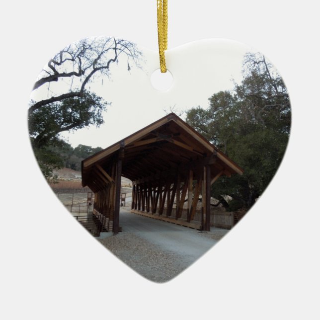 Ornement Cœur En Céramique Pont couvert au ranch de licou, Paso Robles (Devant)