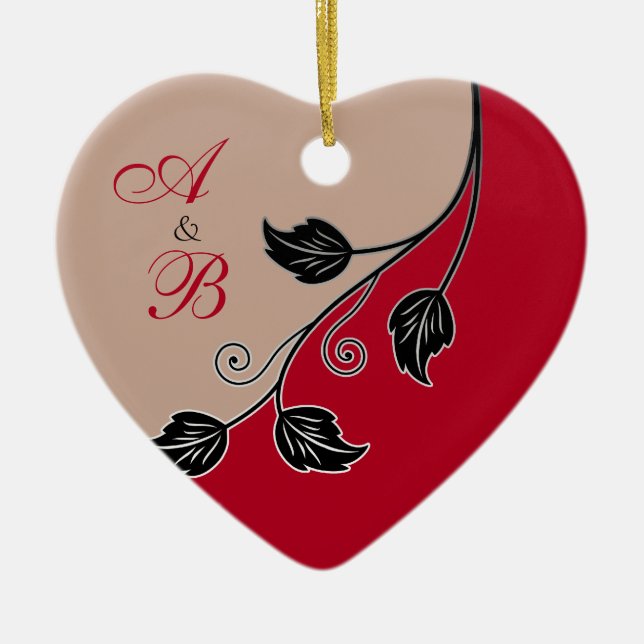 Ornement Cœur En Céramique Premier Noël Ensemble Vine Rouge Mariage Coeur (Devant)
