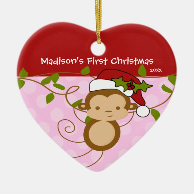 Ornement Cœur En Céramique Premier singe de Père Noël de fille d'ornement de (Devant)