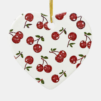 Ornement Cœur En Céramique RAB Rockabilly très cerise cerises sur blanc