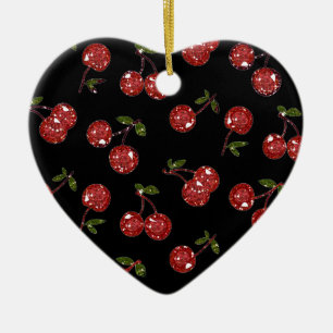 Ornement Cœur En Céramique RAB Rockabilly très cerise cerises sur noir