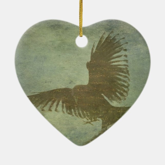Ornement Cœur En Céramique Raven de la poésie du Poe (Dos)