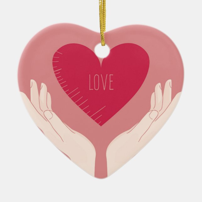 Ornement Cœur En Céramique Red Heart aime la Saint Valentin romantique (Devant)