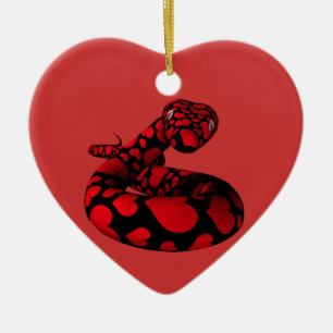 Ornement Cœur En Céramique Red Snake with Hearts