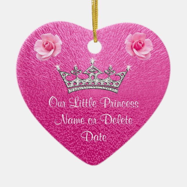 Ornement Cœur En Céramique Rose personnalisé notre petit une princesse (Devant)