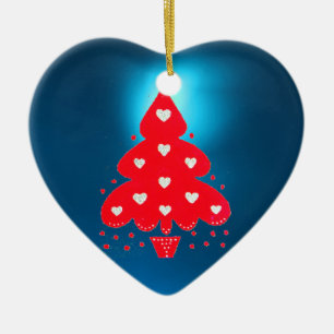 Ornement Cœur En Céramique ROUGE NOËL ARBRE FÊTE DE VACANCES bleu