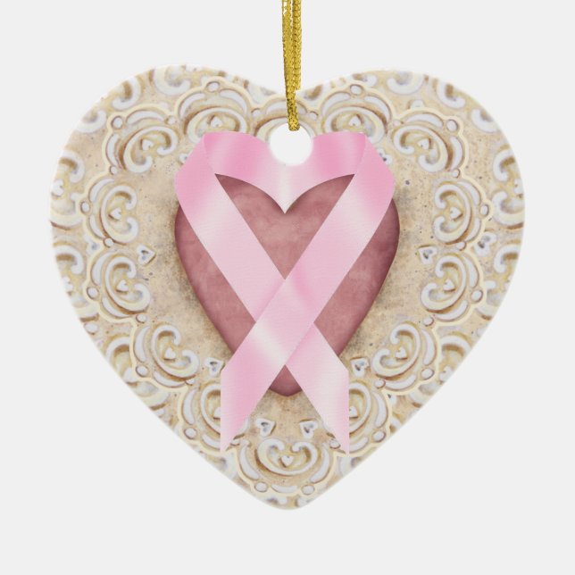 Ornement Cœur En Céramique Ruban rose du coeur - SRF (Devant)