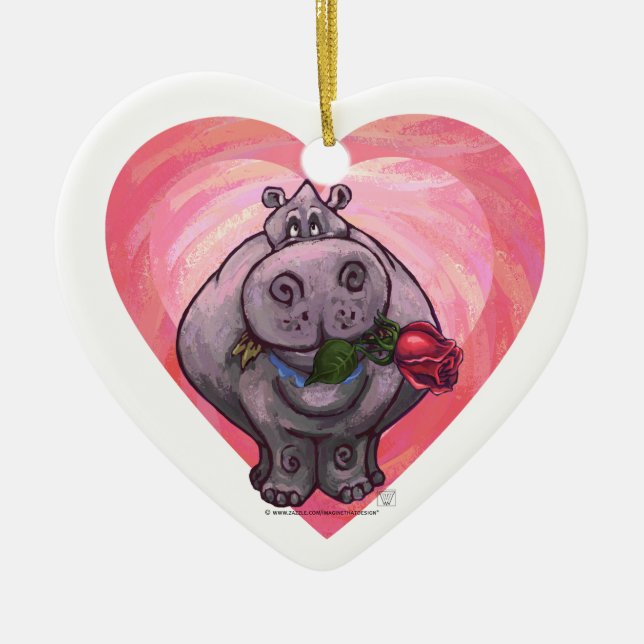 Ornement Cœur En Céramique Saint-Valentin Hippopotame (Devant)
