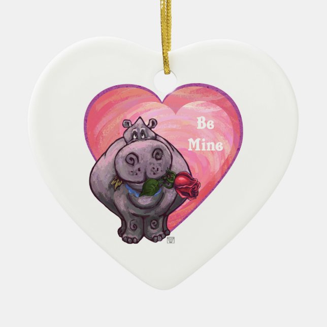 Ornement Cœur En Céramique Saint-Valentin Hippopotame (Devant)