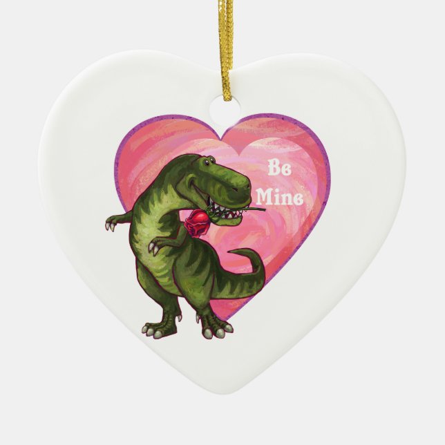Ornement Cœur En Céramique Saint Valentin Tyrannosaurus (Devant)