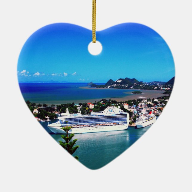 Ornement Cœur En Céramique Sainte-Lucie, bateau de croisière (Dos)