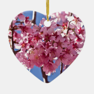 Ornement Cœur En Céramique Sakura Cherry Blossoms Red Stars