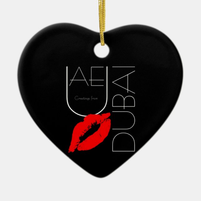 Ornement Cœur En Céramique Salutations de Dubai UAE Red Lipstick Kiss (Devant)
