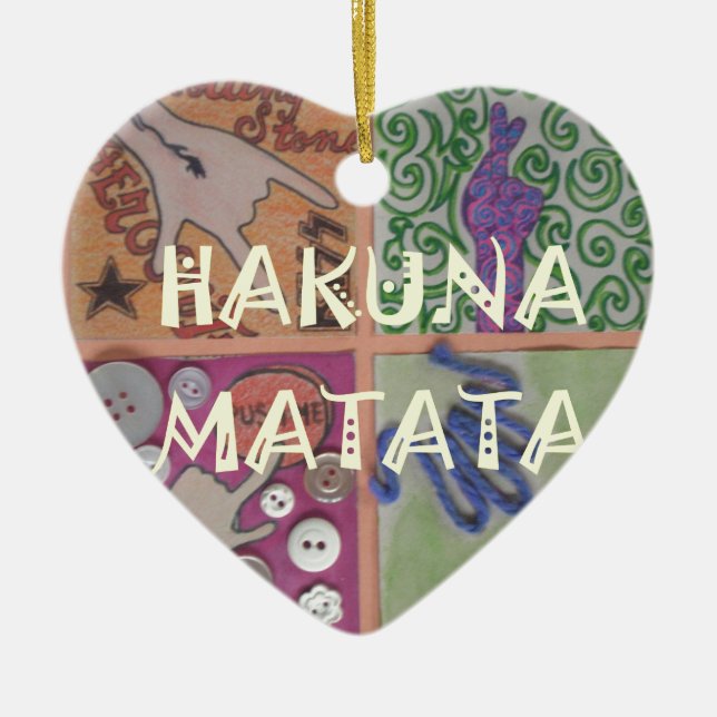 Ornement Cœur En Céramique Signe Hakuna Matata - Impression (Devant)