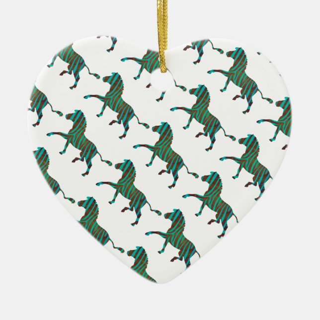 Ornement Cœur En Céramique Silhouette d'impression Brown et Turquoise Zebra (Devant)