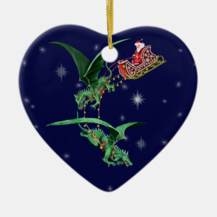 Ornement Cœur En Céramique Sleigh de Père Noël avec des dragons