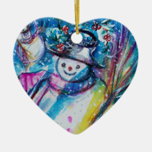 Ornement Cœur En Céramique SNOWMAN AVEC OWL Heart