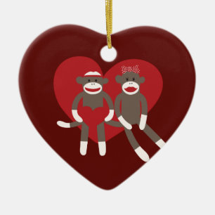 Ornement Cœur En Céramique Sock Monkeys in Love Hearts Valentine's Day Gifts