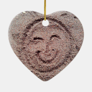 Ornement Cœur En Céramique Soleil souriant, Emoticon de sable, Emoji d'été