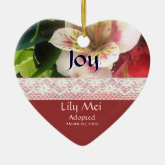 Ornement Cœur En Céramique Souvenir floral de faire-part d'adoption