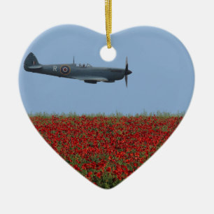 Ornement Cœur En Céramique Spitfire et pavots