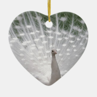 Ornement Cœur En Céramique Superbe blanc Peacock ( Paon) plein plume