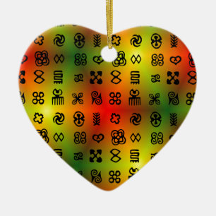 Ornement Cœur En Céramique Symboles Adinkra Aux Couleurs Africaines