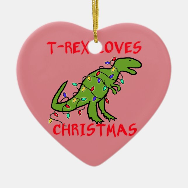 Ornement Cœur En Céramique T-Rex aime Noël (Devant)