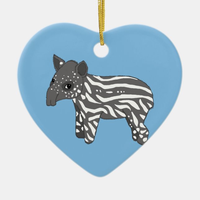 Ornement Cœur En Céramique tapir de bébé bleu (Devant)