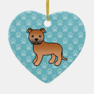 Ornement Cœur En Céramique Terrier Staffordshire Bull Terrier Rouge Mignon Su