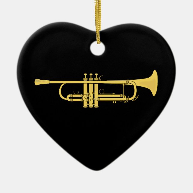 Ornement Cœur En Céramique Thème de musique de trompette d'or (Devant)