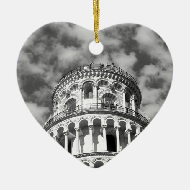 Ornement Cœur En Céramique Tour blanche noire de Pise Italie (Devant)