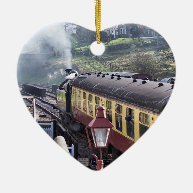 ORNEMENT CŒUR EN CÉRAMIQUE TRAINS À VAPEUR (Devant)
