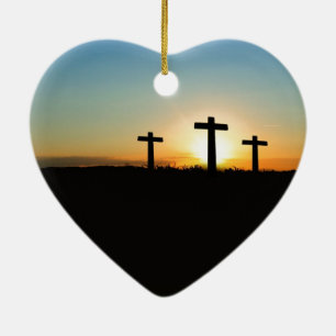 Ornement Cœur En Céramique Trois croix