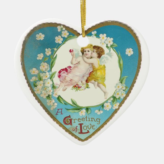 Ornement Cœur En Céramique Valentine Victorienne Un Salut D'Amour (Devant)