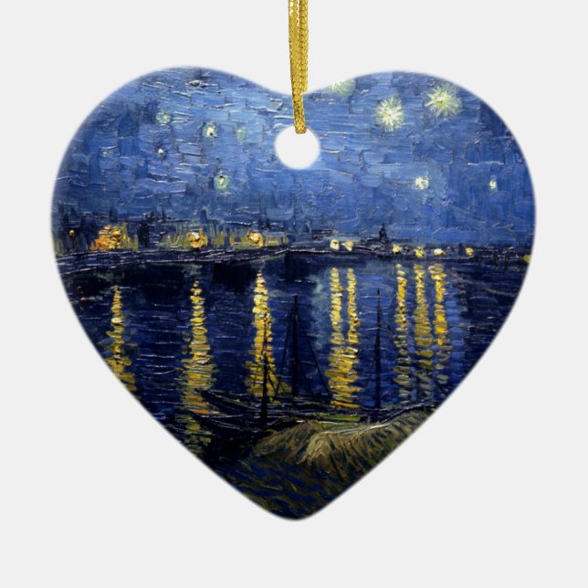 Ornement Cœur En Céramique Van Gogh Nuit étoilée sur Rhône (Devant)