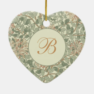 Ornement Cœur En Céramique Vert doux Vintage William Morris Honeysuckie