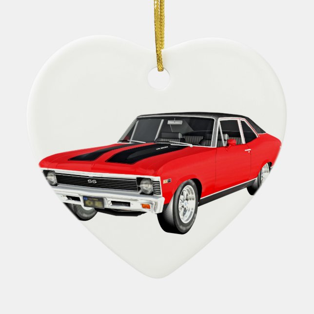 Ornement Cœur En Céramique Voiture de muscle de 1968 rouges (Devant)