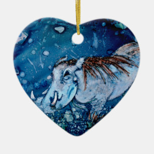 Ornement Cœur En Céramique Warthog bleu
