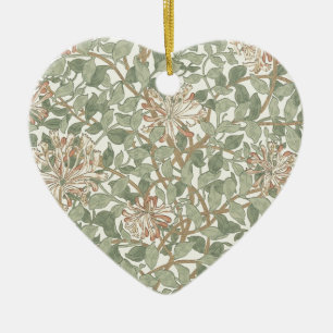 Ornement Cœur En Céramique William Morris Honeysuckle Vert Floral