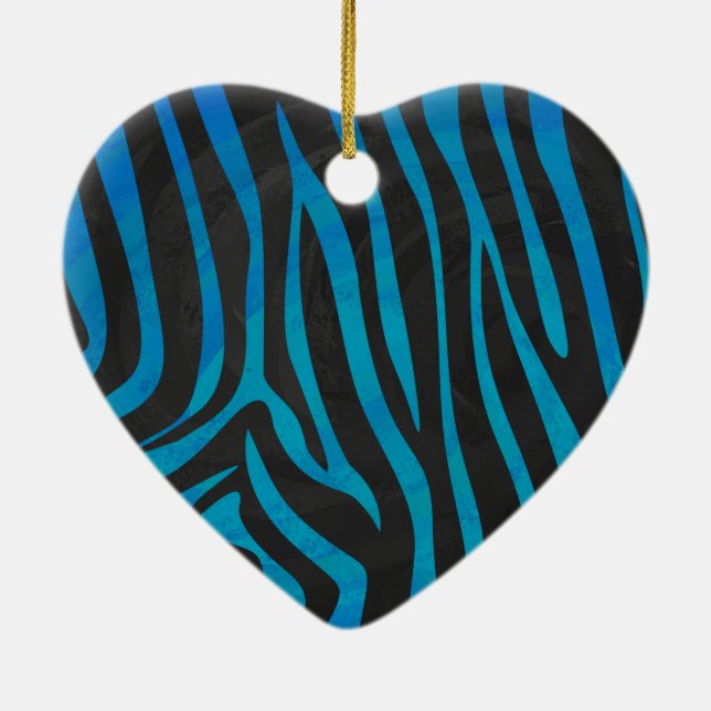 Ornement Cœur En Céramique Zebra Black et Blue Print (Dos)