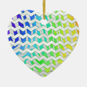 Ornement Cœur En Céramique Zebra Chevron Rainbow et White Print
