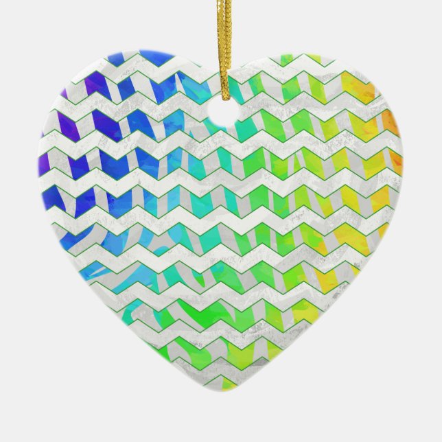 Ornement Cœur En Céramique Zebra Chevron Rainbow et White Print (Devant)