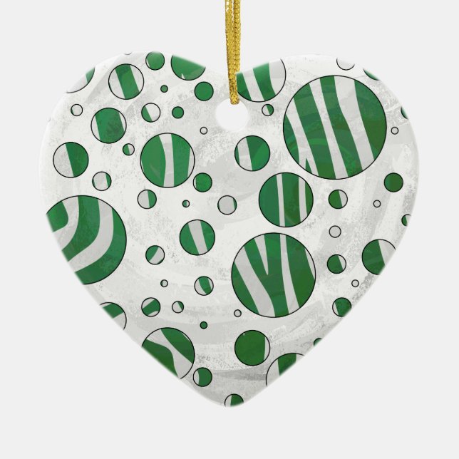 Ornement Cœur En Céramique Zebra Green et White Polka Dot (Devant)