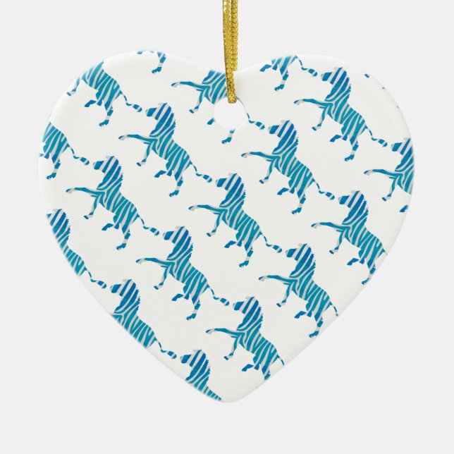 Ornement Cœur En Céramique Zebra Silhouette Bleu et Blanc (Devant)